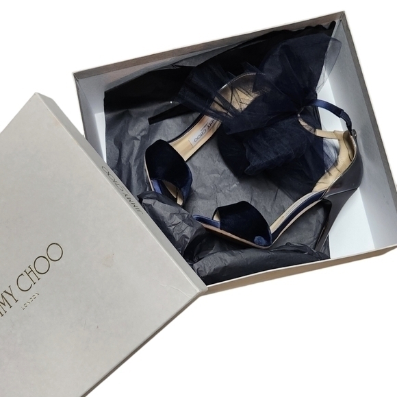 Jimmy Choo Navy Blue Heels with Tulle Detail - Picture 3 of 16